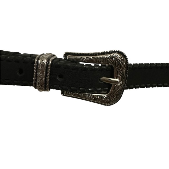 Rebecca Minkoff Skinny Leather Western Style Belt Black Braided Edge L